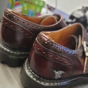 Fluevog Angel sole leather Michael buckle derby in oxblood and black size M8